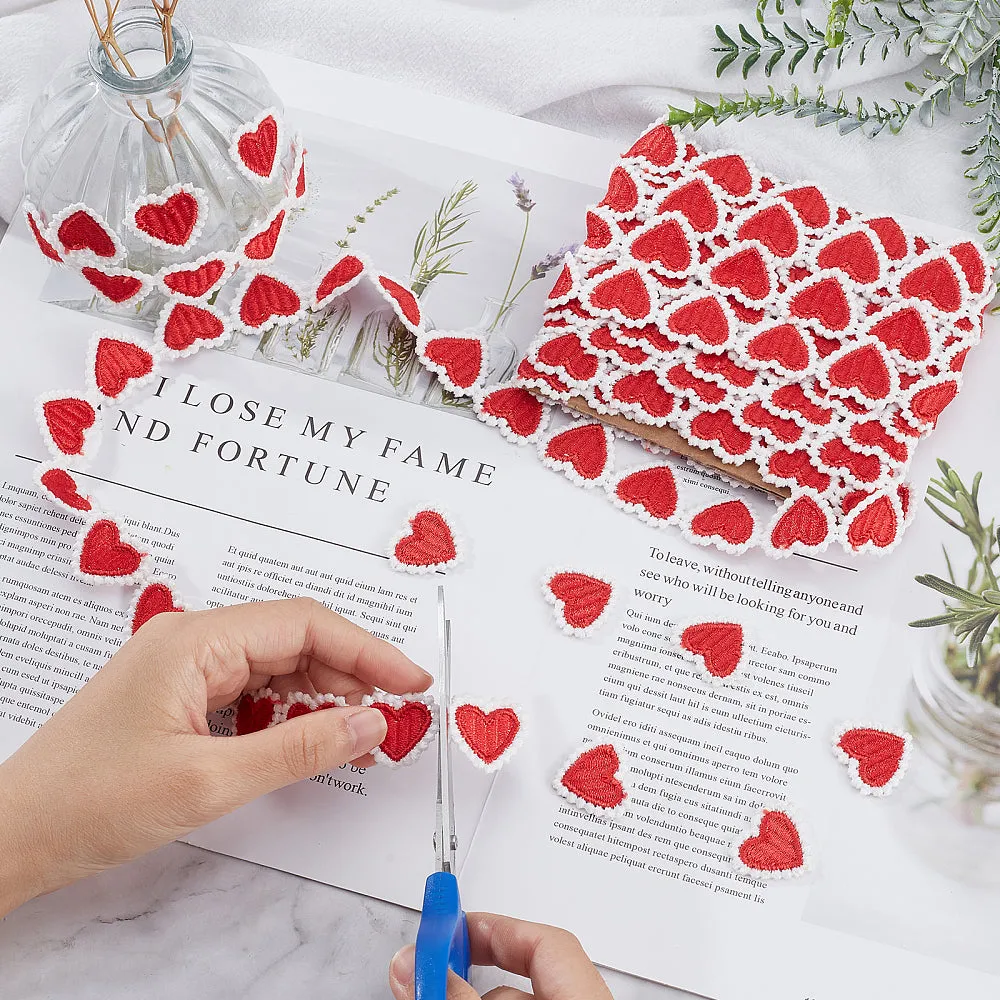 1 Bag 5 Yards 23mm Red Heart Lace Trim Heart-Shaped Embroidered Woven Ribbon White Edging Trimmings Applique for DIY Sewing Crafts Clothing Curtain Skirt Hat Bags Photo Frame Embellishments