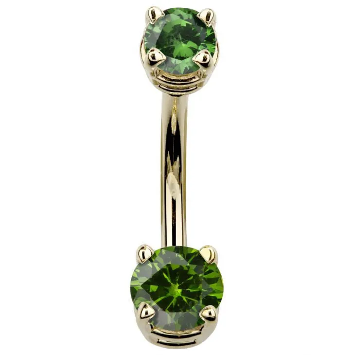 14K Yellow Gold Petite Gem Belly Bars