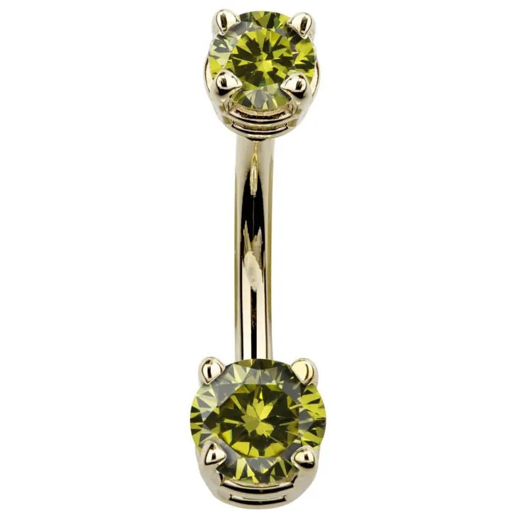 14K Yellow Gold Petite Gem Belly Bars