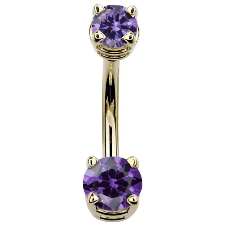 14K Yellow Gold Petite Gem Belly Bars