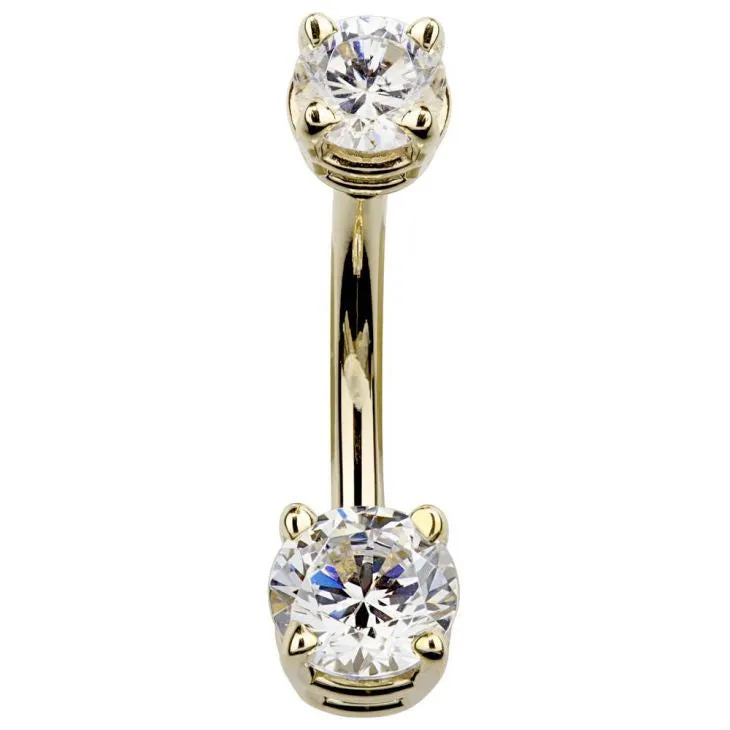 14K Yellow Gold Petite Gem Belly Bars