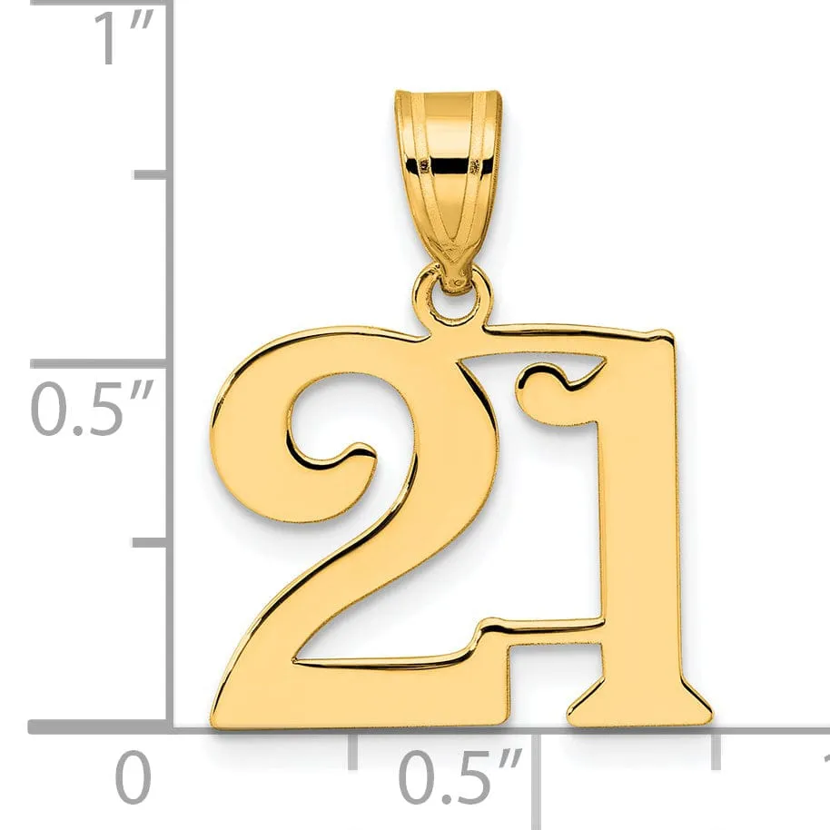 14k Yellow Gold Polished Finish Number 21 Charm Pendant