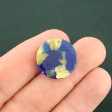 2 Round Imitation Royal Blue Tortoiseshell Resin Charms 2 Sided - Z414
