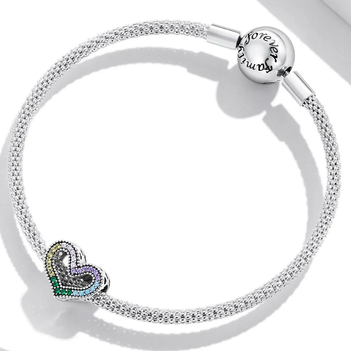925 Sterling Silver Rainbow Heart Beads For Diy Bracelets & Necklaces