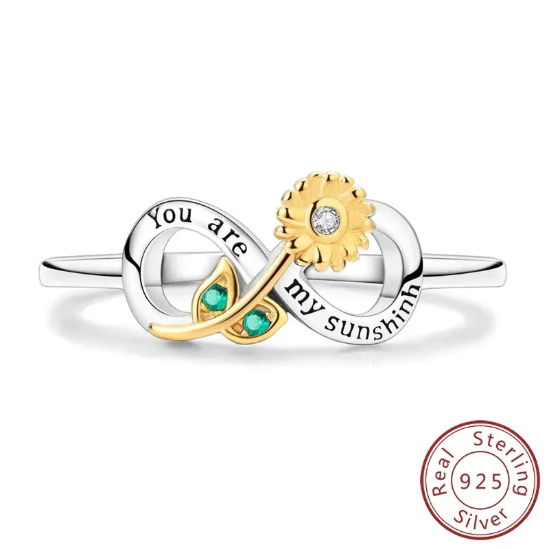 925 Sterling Silver Sunflower Ring Simple & Elegant Eternity Band For Women