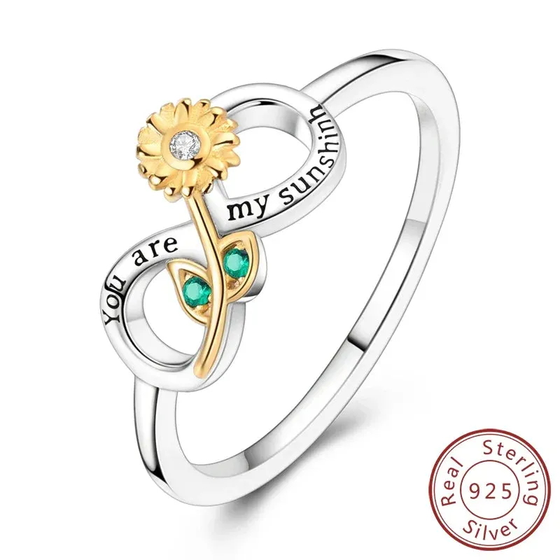 925 Sterling Silver Sunflower Ring Simple & Elegant Eternity Band For Women