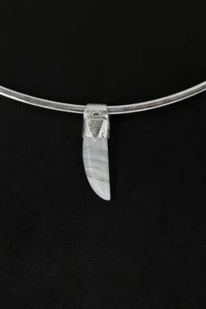 Australian Blue Lace Agate Tooth Cabochon Stack Pendant, Organic Textured Sterling Silver, Throat Chakra, Pisces, Calming, Unique Gift