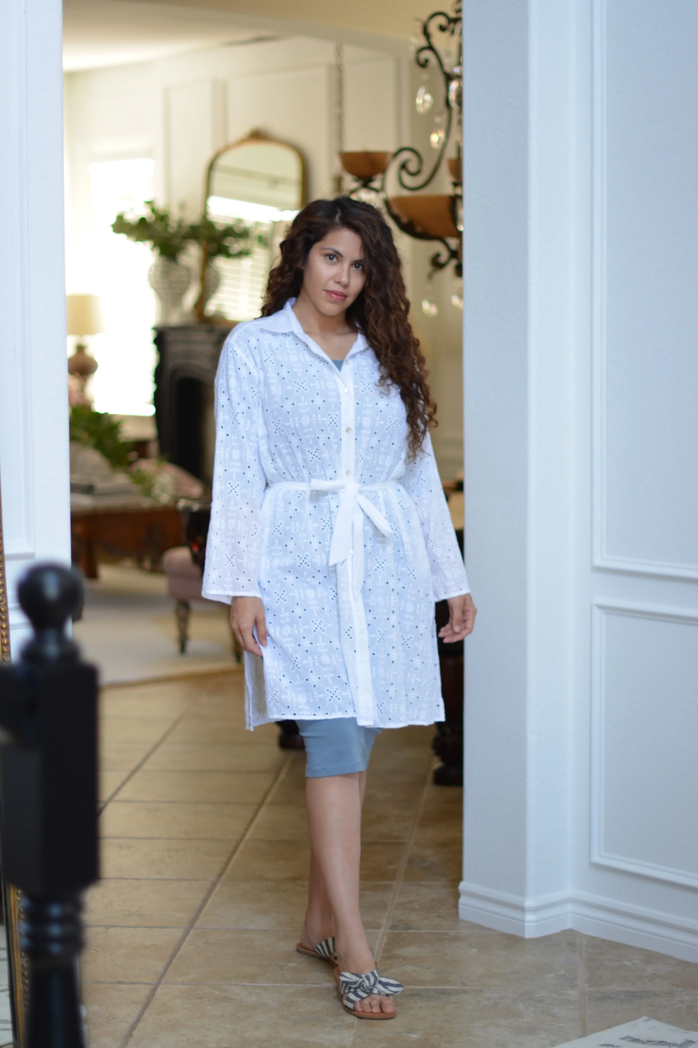 Aya Cotton White Eyelet Duster