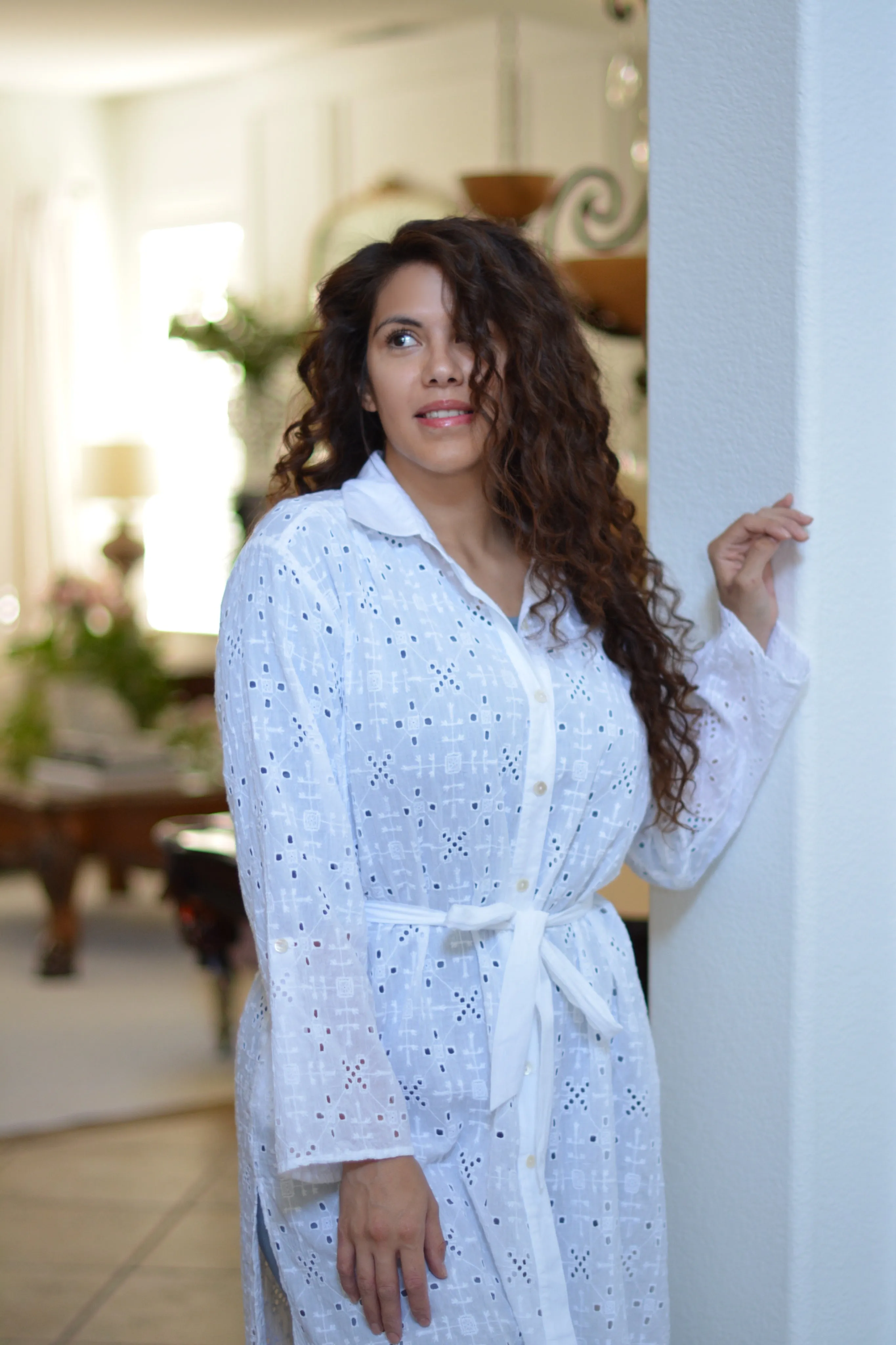 Aya Cotton White Eyelet Duster