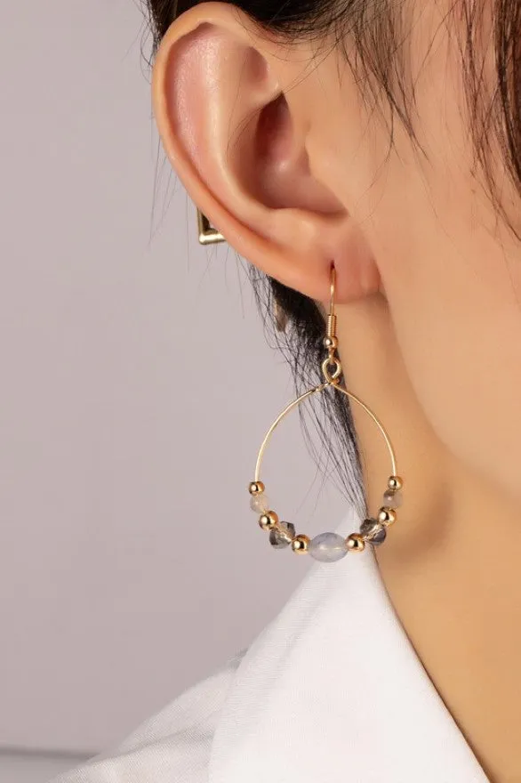 Beaded teardrop shape wire hoop earrings