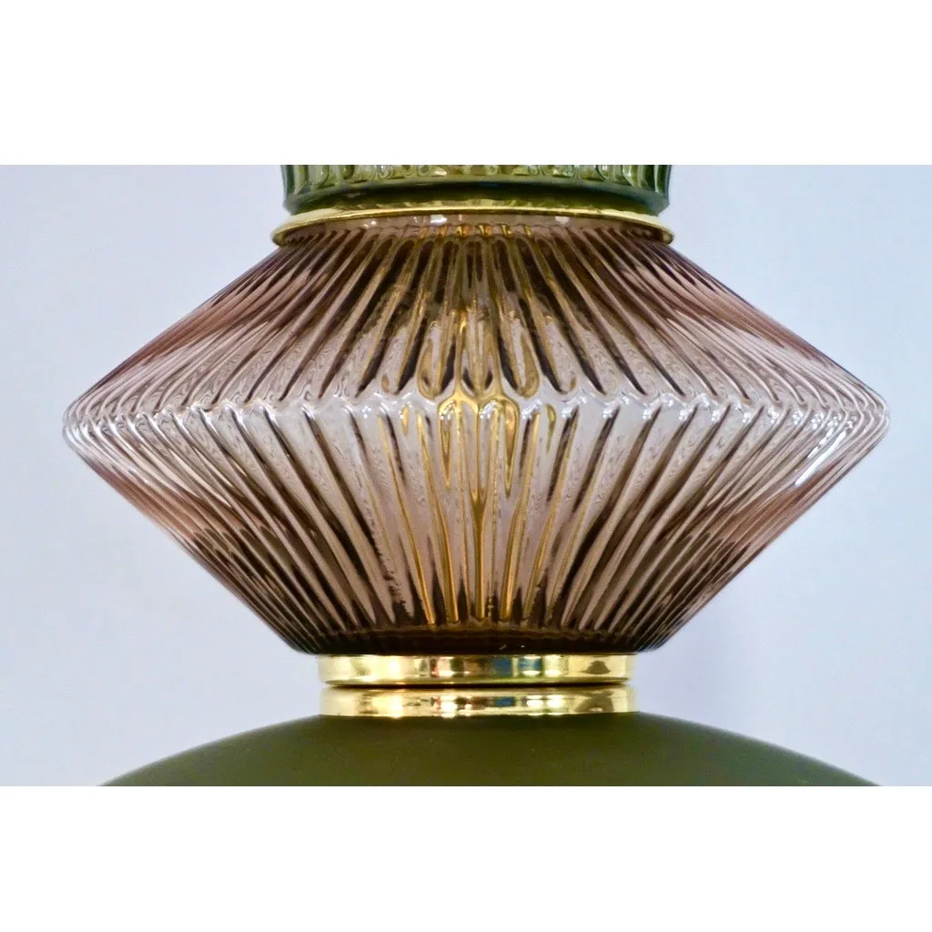 Bespoke Organic Amethyst Gray Green Murano Glass Brass Pendant Lighting