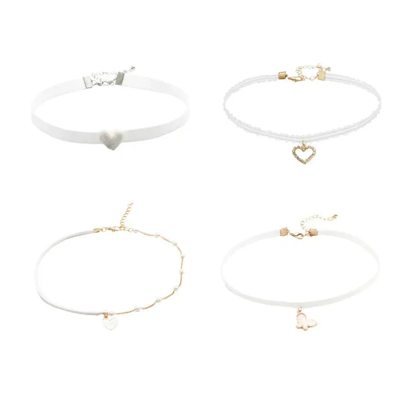 binfenxie Cute Harajuku White Lace Chokers Necklaces For Women Girl Boho Flower Charms Chian Jewelry