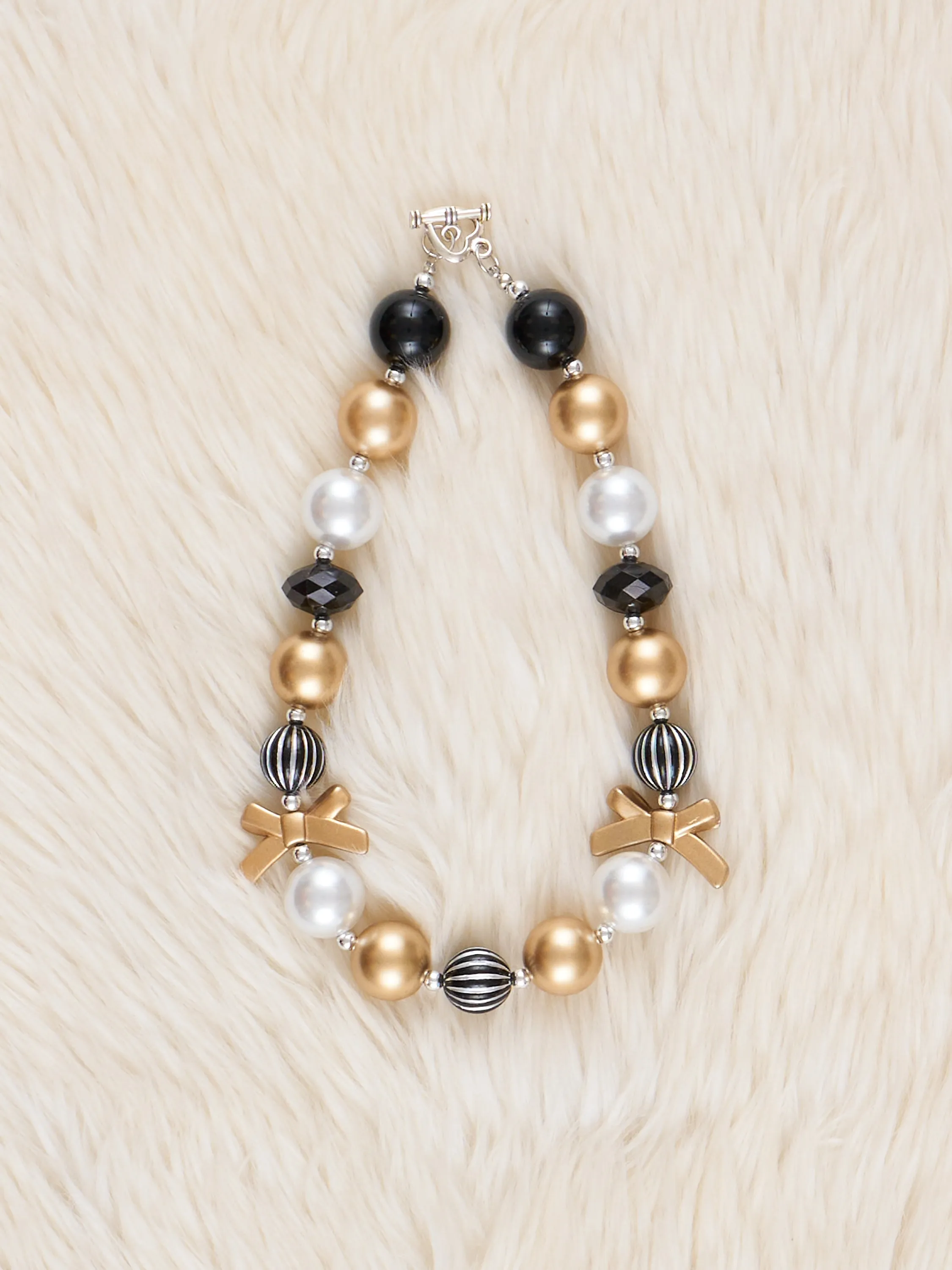 Black & Gold Bow Sparkle Bubble Necklace