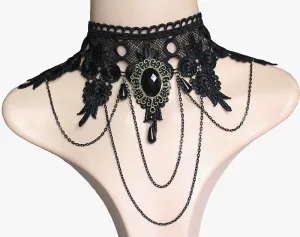Black Gem Collars Charms Exaggerated Lace Women Necklace