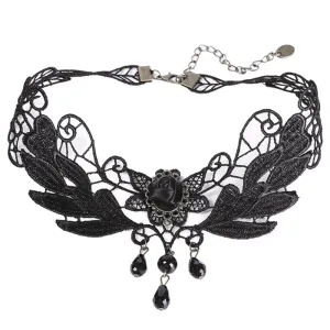 Black Lace Beads Choker Collar Pendant Necklace