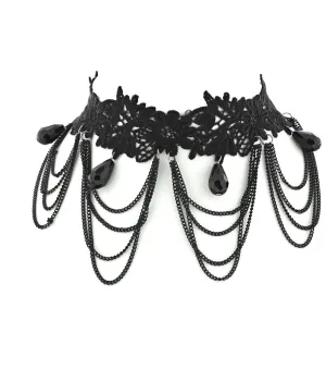 Black Lace Choker with Chains & Fascitated Attachments