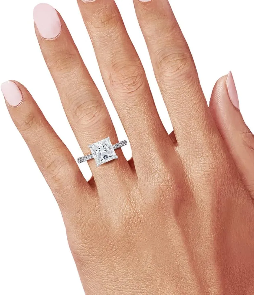 Bo.Dream Cushion/Princess/Emerald Cut Cubic Zirconia Engagement Rings for Women Platinum Plated Sterling Silver