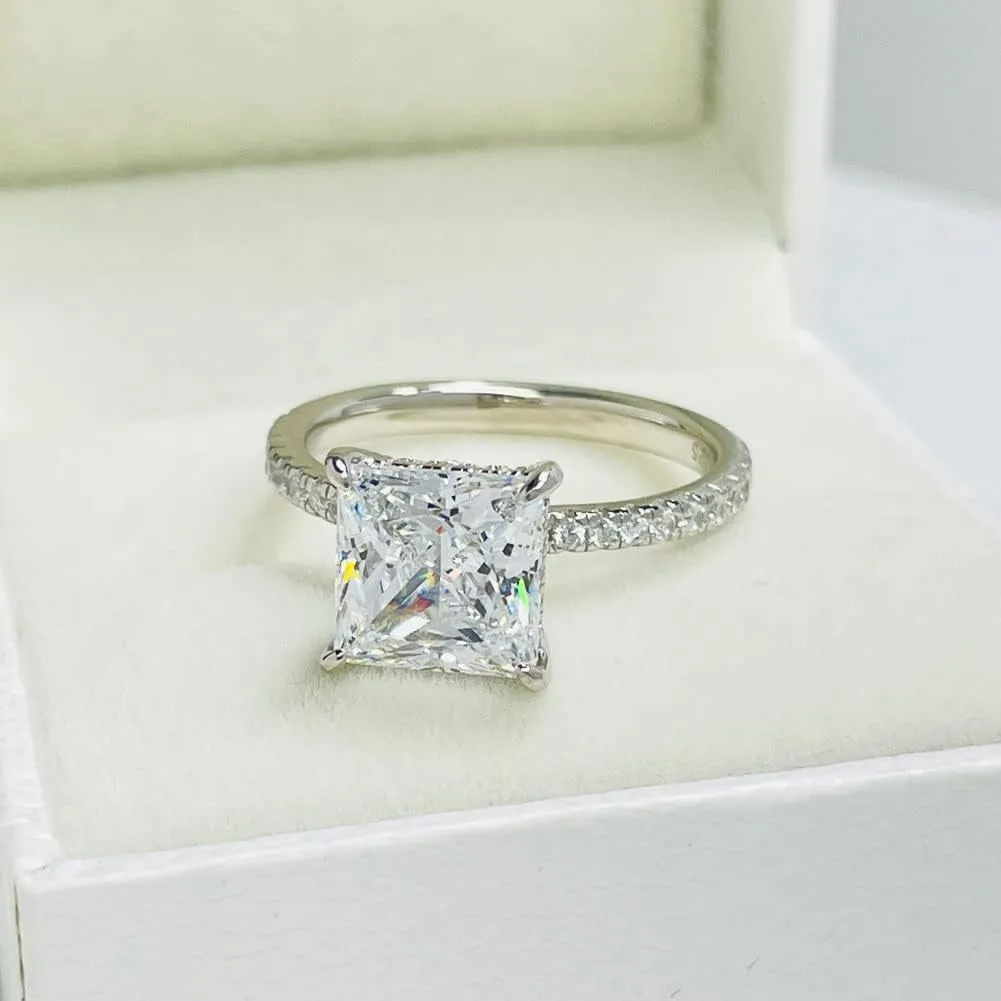 Bo.Dream Cushion/Princess/Emerald Cut Cubic Zirconia Engagement Rings for Women Platinum Plated Sterling Silver