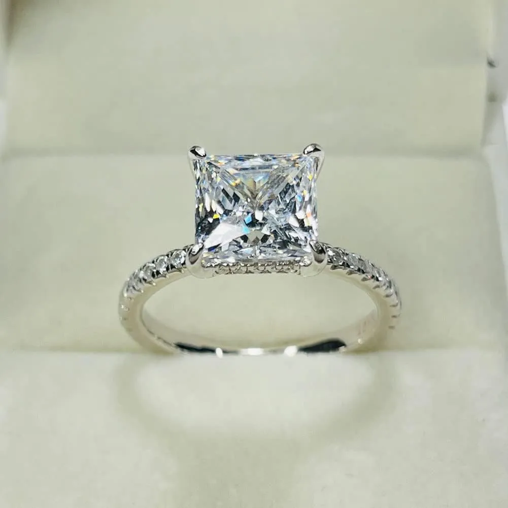Bo.Dream Cushion/Princess/Emerald Cut Cubic Zirconia Engagement Rings for Women Platinum Plated Sterling Silver