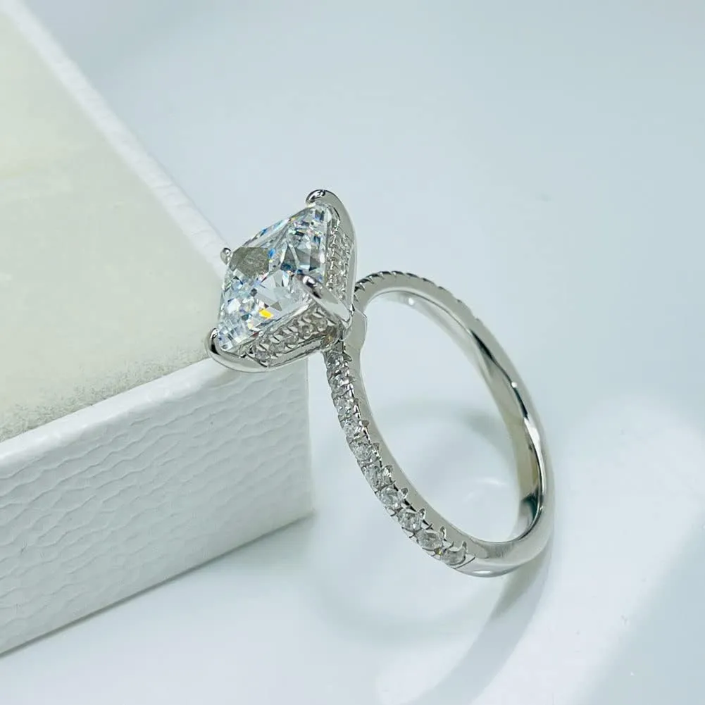 Bo.Dream Cushion/Princess/Emerald Cut Cubic Zirconia Engagement Rings for Women Platinum Plated Sterling Silver
