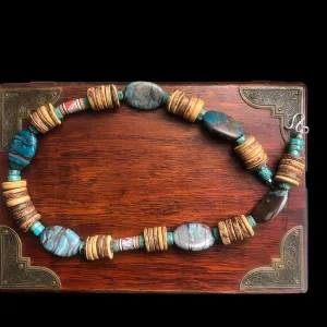 Chrysocolla, Turquoise and Coconut Shell Beaded Necklace