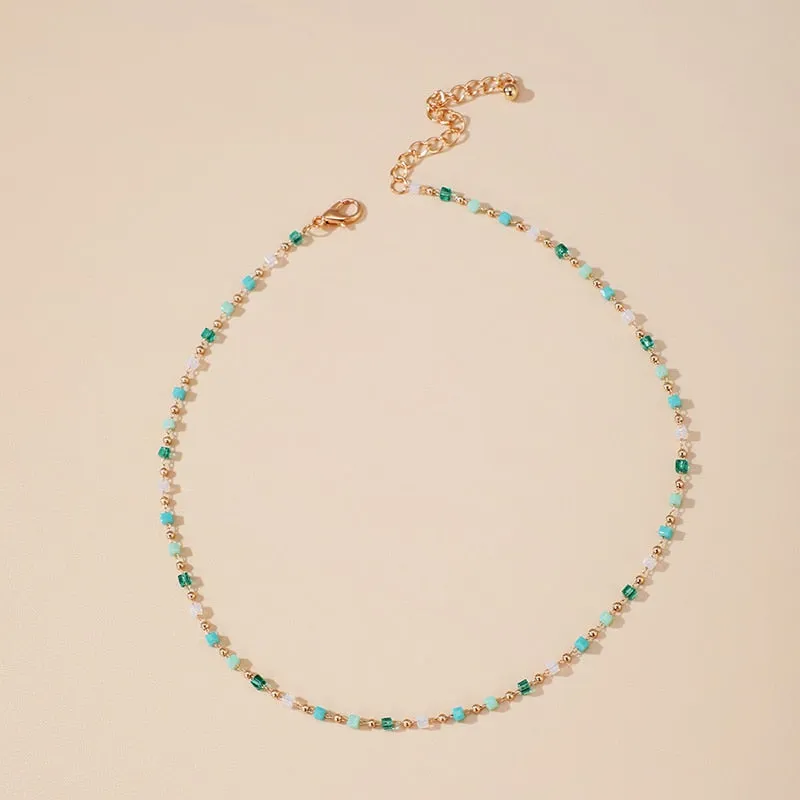 Colorful Bead Necklace Boho Choker Geometric Square Bead Jewelry