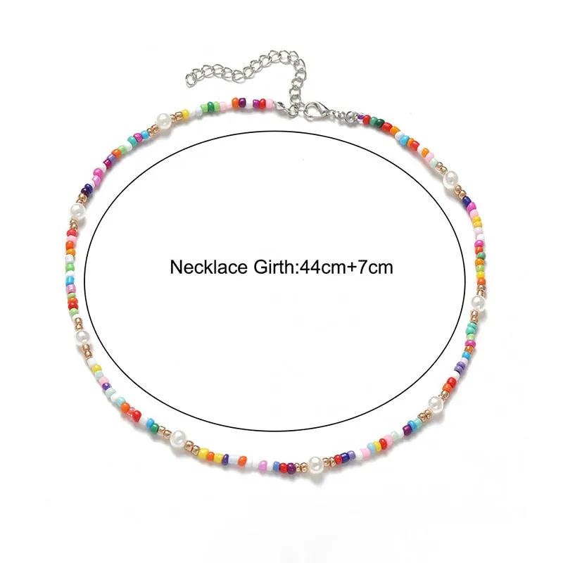 Colorful Bead Necklace Boho Choker Geometric Square Bead Jewelry
