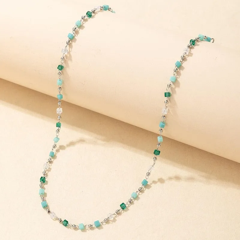 Colorful Bead Necklace Boho Choker Geometric Square Bead Jewelry