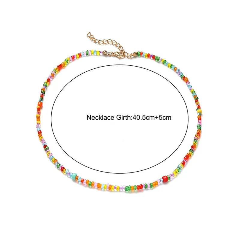 Colorful Bead Necklace Boho Choker Geometric Square Bead Jewelry