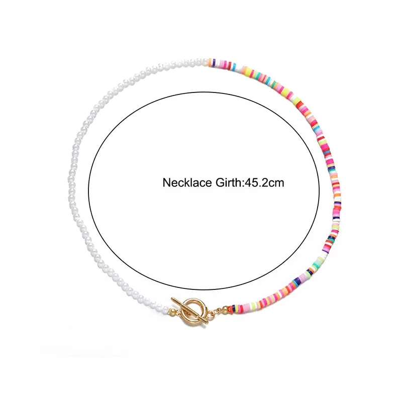 Colorful Bead Necklace Boho Choker Geometric Square Bead Jewelry