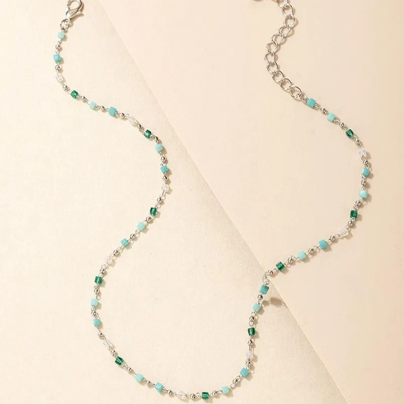 Colorful Bead Necklace Boho Choker Geometric Square Bead Jewelry
