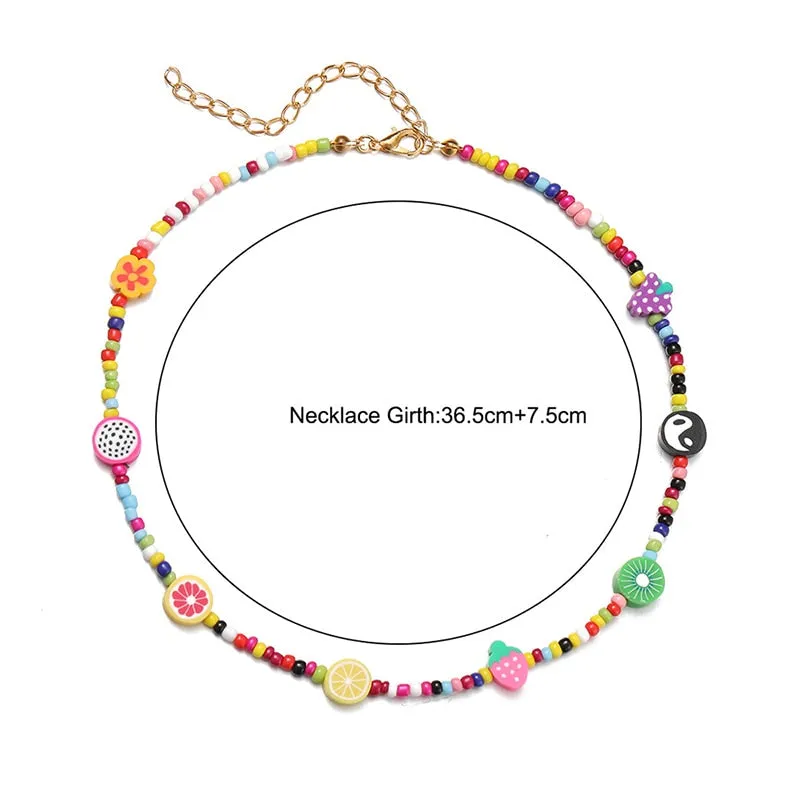 Colorful Bead Necklace Boho Choker Geometric Square Bead Jewelry