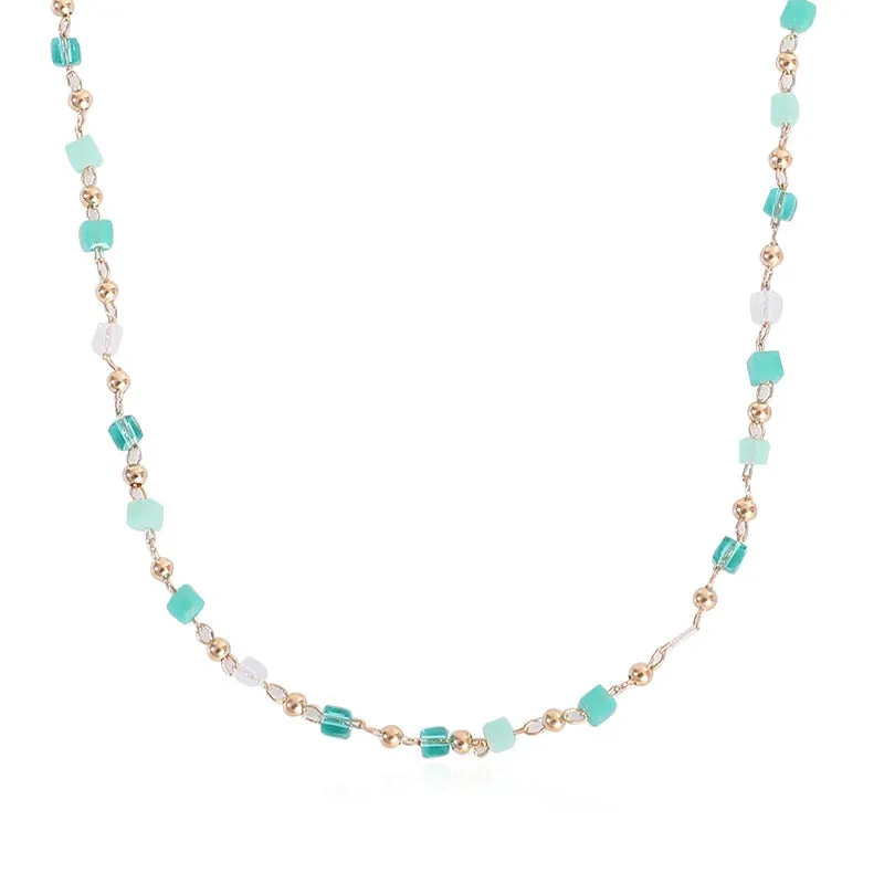 Colorful Bead Necklace Boho Choker Geometric Square Bead Jewelry