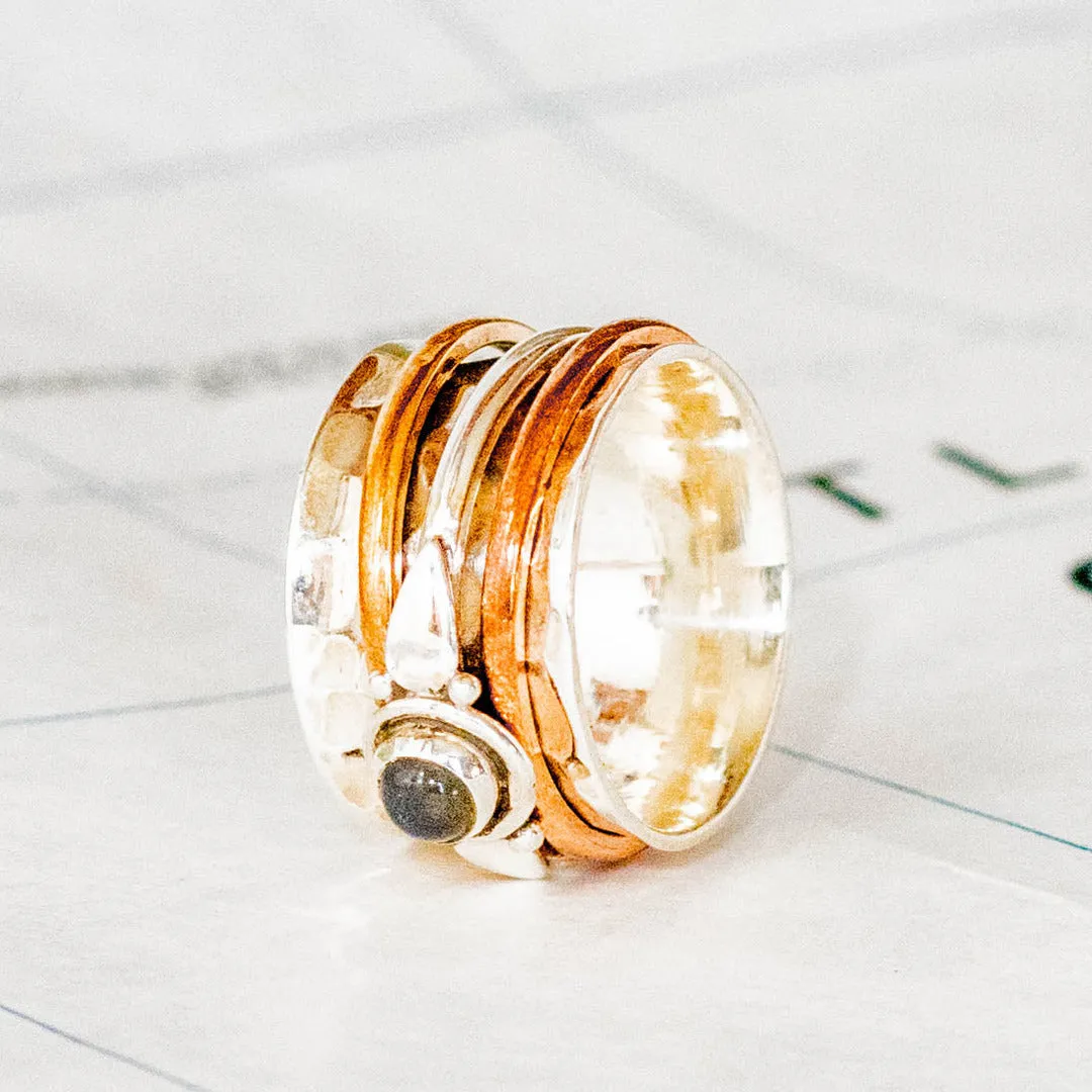 Decorated Labradorite Sterling Silver Meditation Ring - Rajasthan, India