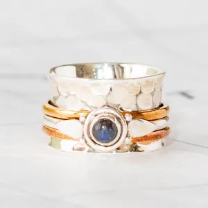 Decorated Labradorite Sterling Silver Meditation Ring - Rajasthan, India