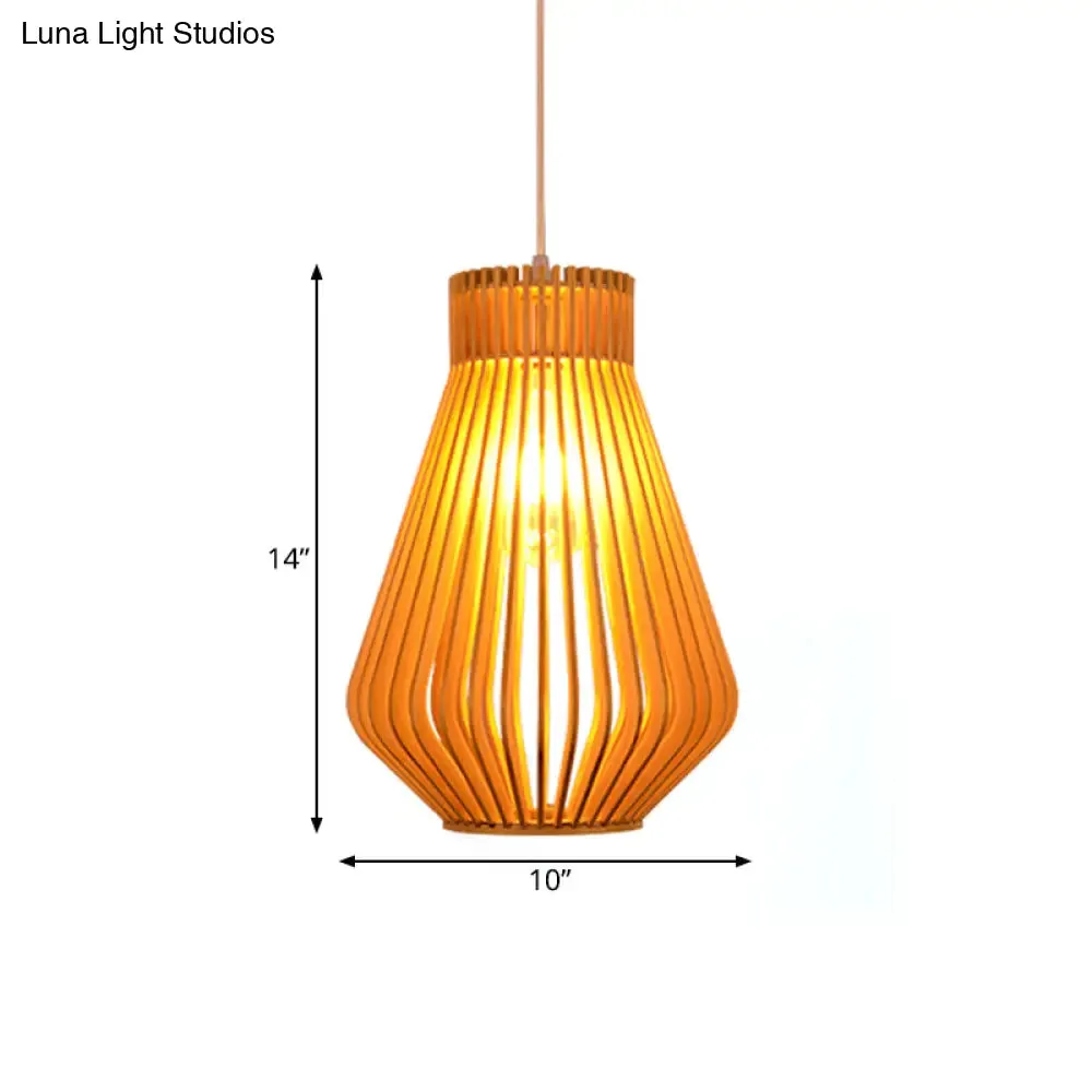 Diamond Shape Bamboo Pendant Light - Modern 1-Head Beige Lamp for Living Room