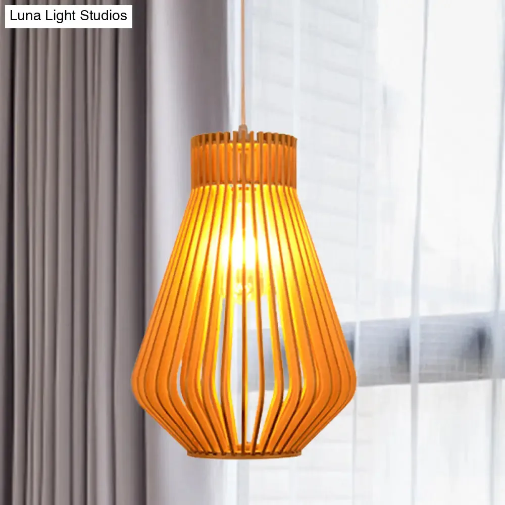 Diamond Shape Bamboo Pendant Light - Modern 1-Head Beige Lamp for Living Room