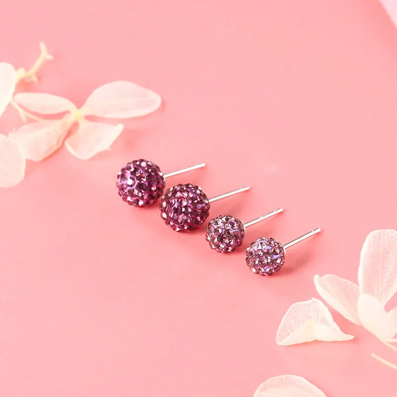 Earrings S925 Silver Ball Stud Earrings Crystal Ball