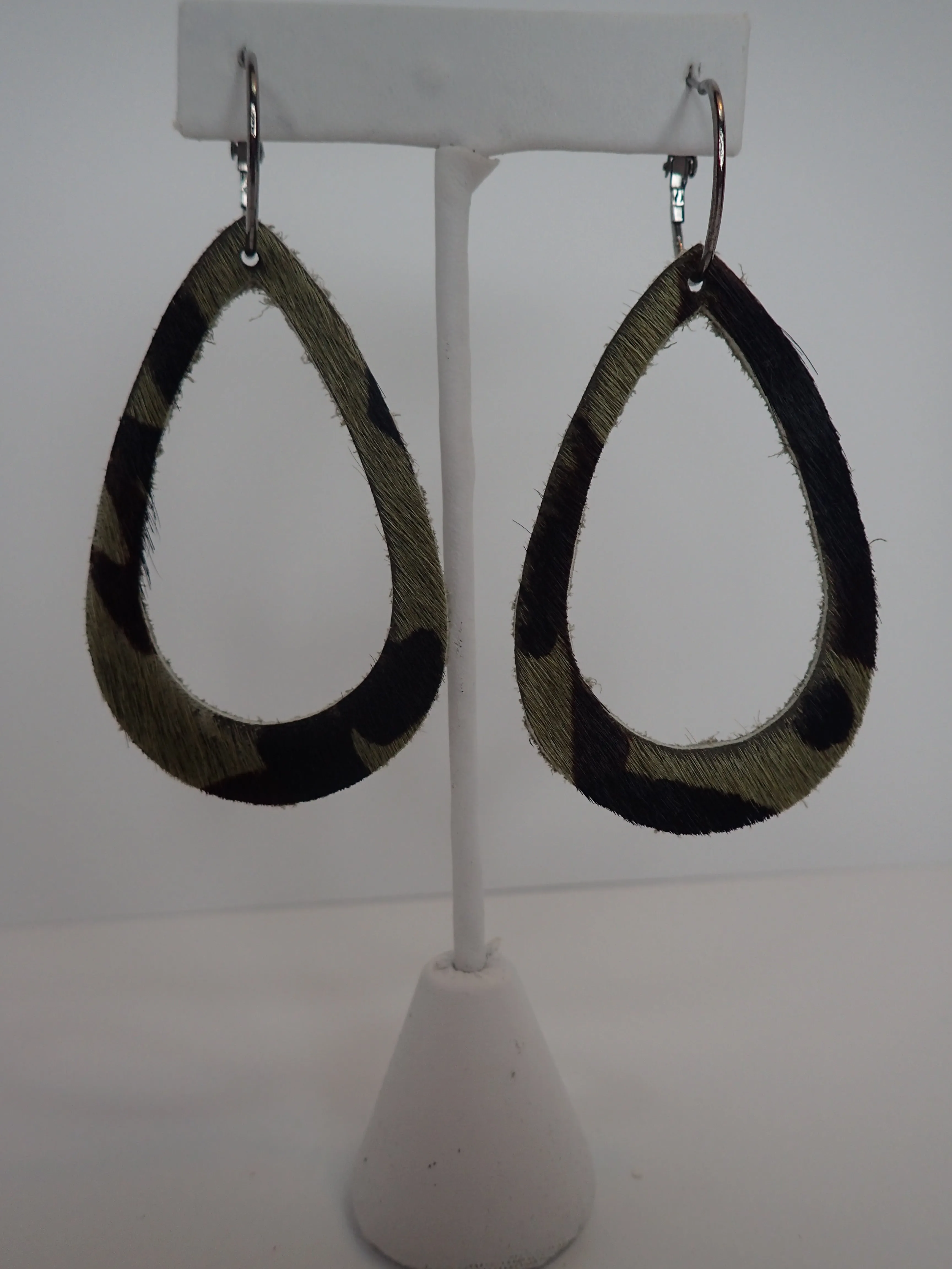 Emma Leather Camouflage Teardrop Earring