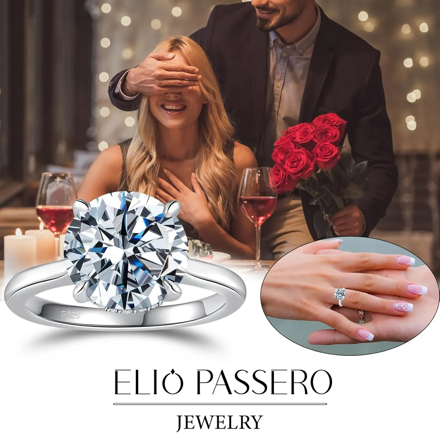 Engagement Rings for Women,925 Sterling Silver CZ Round Solitaire Engagement Ring with 18K Gold Plated,Promise Engagement Wedding Bands Couple Rings for Her 1.5/2/3/4/5CT