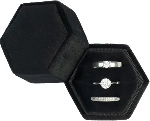 Equal Hexagon Velvet Ring Box Storage 3 Slots for Wedding Ceremony Proposal Engagement Birthday (Black)