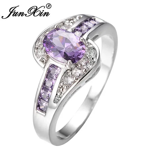 Fashion White & Black Gold Filled Jewelry Vintage Wedding Purple Oval Ring