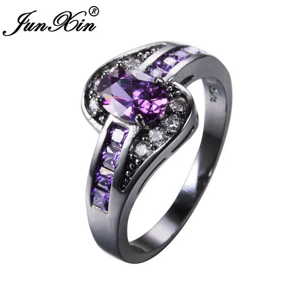 Fashion White & Black Gold Filled Jewelry Vintage Wedding Purple Oval Ring
