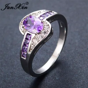 Fashion White & Black Gold Filled Jewelry Vintage Wedding Purple Oval Ring