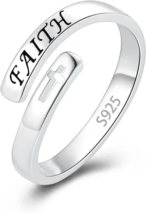 Fookduoduo 925 Sterling Silver Ring Inspirational Jewelry adjustable Wrap Open Rings for Women