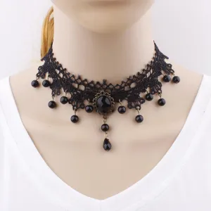 Halloween Party Exaggerated Black Gem Lace Necklace For Women