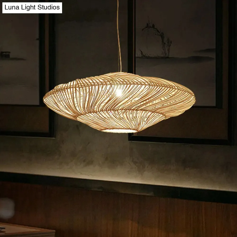 Handcrafted Minimalist Rattan Pendant Ceiling Light - Wood Suspension Lighting for Restaurants