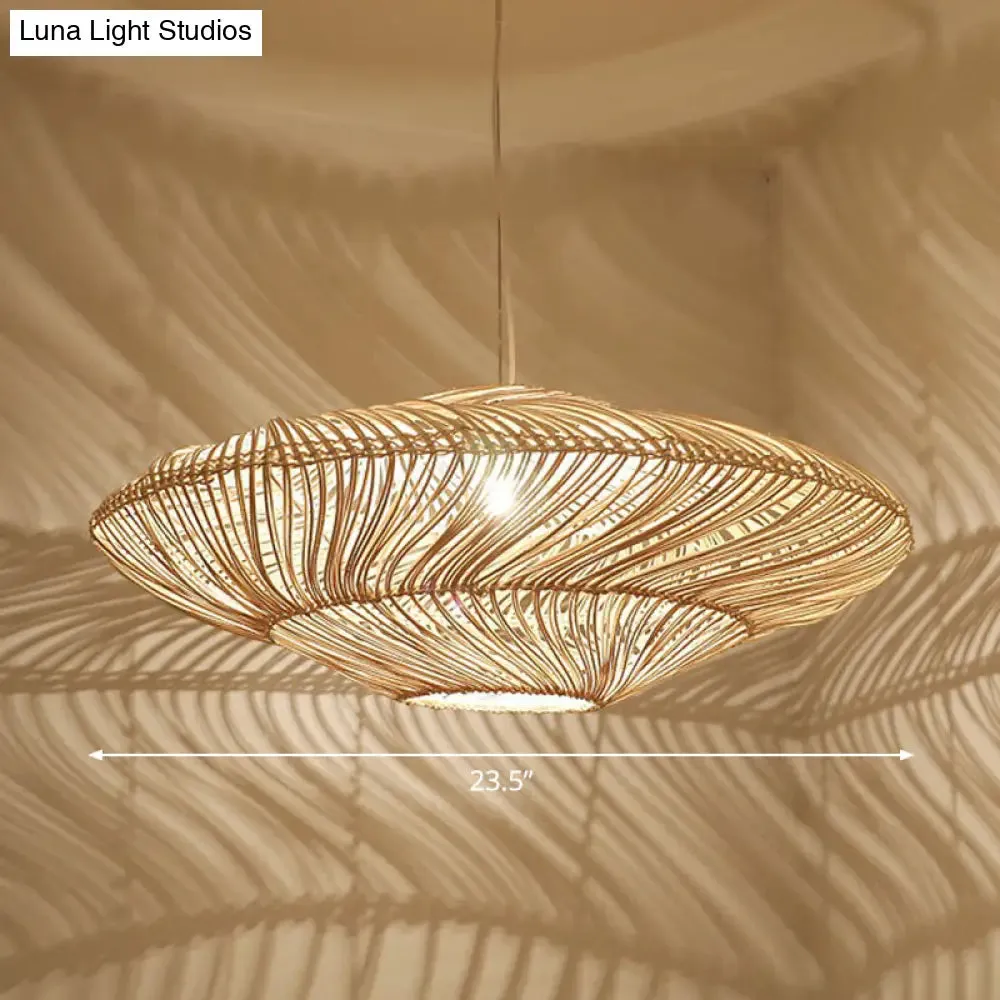 Handcrafted Minimalist Rattan Pendant Ceiling Light - Wood Suspension Lighting for Restaurants