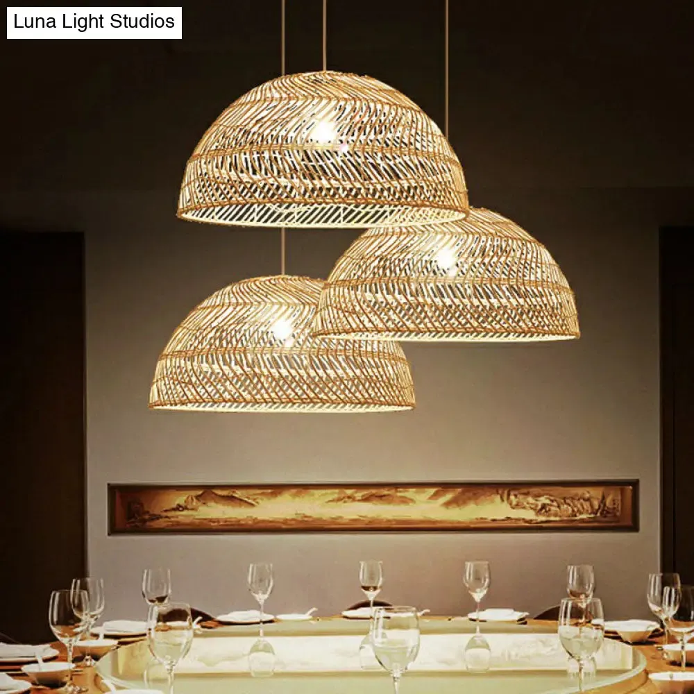 Handcrafted Minimalist Rattan Pendant Ceiling Light - Wood Suspension Lighting for Restaurants