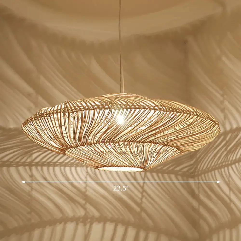 Handcrafted Minimalist Rattan Pendant Ceiling Light - Wood Suspension Lighting for Restaurants